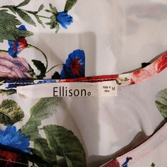 Ellison Mini Dress Womens SZ Med Floral Ruffle Bloomcore Colorful Feminine Short - Picture 3 of 4